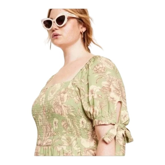 AGUA BENDITA x Target Green Floral Short Sleeve Smocked Mini Dress XXL Blogger - Picture 10 of 14